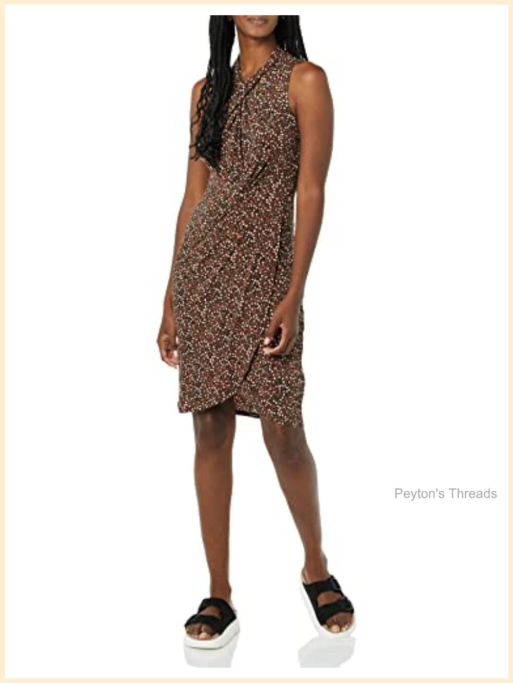 Sleeveless Faux Wrap Dress with Crossover Twist Neck